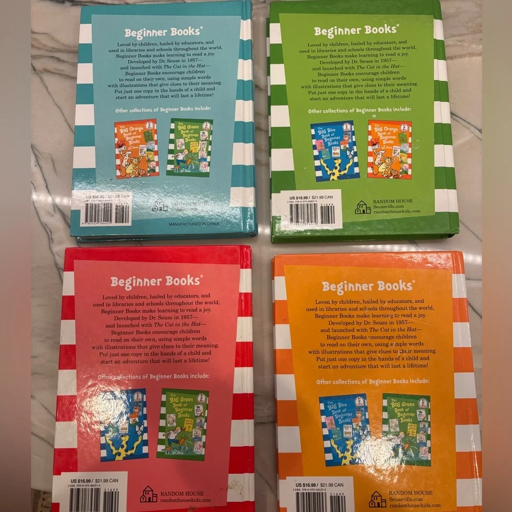 Dr. Seuss Big Beginner Books‎ Set of 4 Hardcover Green Red Aqua Orange
